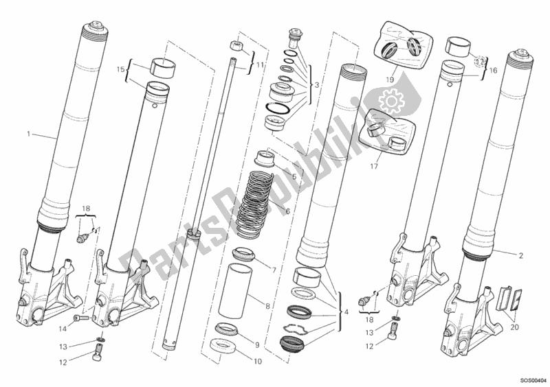 All parts for the Front Fork of the Ducati Hypermotard 1100 EVO USA 2012